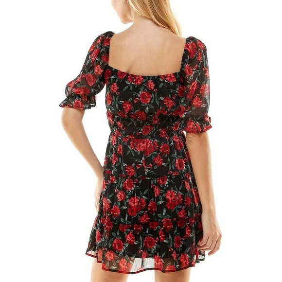 Trixxi Juniors Emma Floral Mini Black and Red Roses Fit & Flare Dress Size XL - Picture 2 of 11
